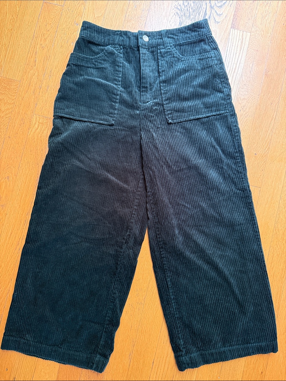 Forever 21 Dark Green Wide-Leg Corduroy mid length pants  with Patch Pockets